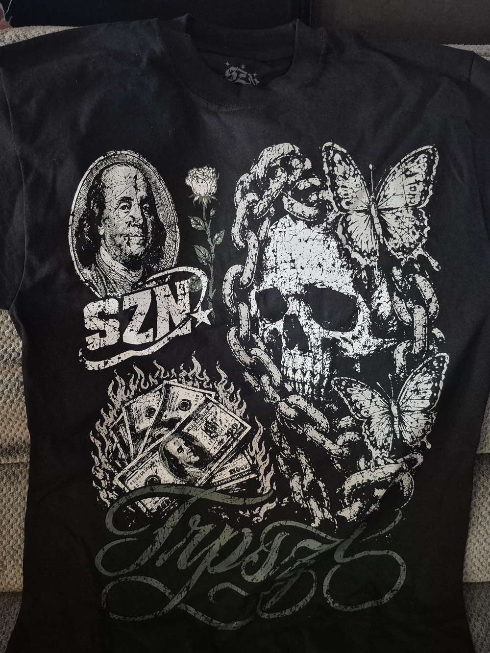 SZN Black Cotton Men's T-Shirt M Crew Neck Short Sleeve Skull Graphic Logo